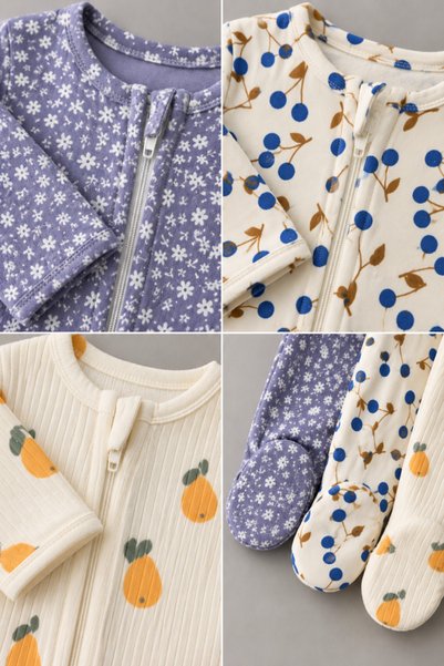 My Babies Label 3-Piece Baby Zippered Booties Romper Set – Floral, Fruit and Patterned Newborn Romper 100% Cotton