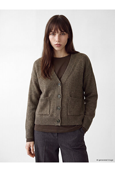 LC Waikiki Lcw Everyday Brown Knitwear Plain Women's Cardigan with Nevavm Dif...