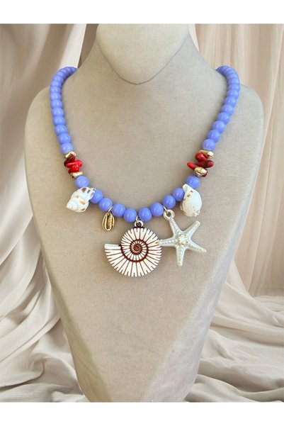 Dore Collection Zr Model Purple Beaded Red Coral Detailed Spiral Seashell Necklace