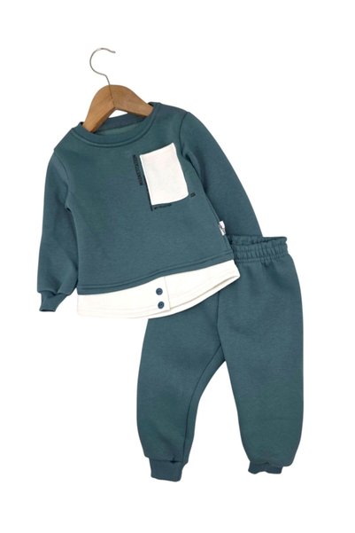 VOY KİDS Boy's 1-2-3-4 Years Old Winter 3 Threaded Knitted 2-Piece Top and Bo...