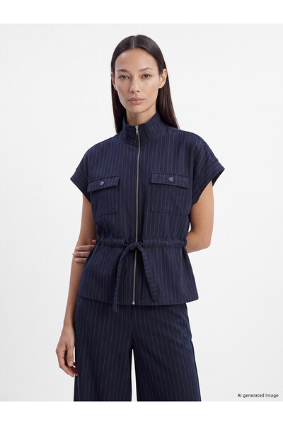 LC Waikiki Nevavm Farkıyla Lcw Everyday Navy Blue Diving Fabric Striped Women...