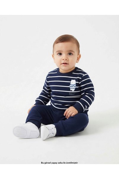 VOY KİDS Boys' Striped 1-2-3-4 Years Old Winter 3 Threaded Ribbed 2-Piece Top...