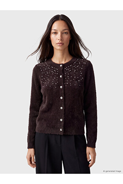 LC Waikiki Nevavm Farkıyla Lcw Everyday Brown Knitwear Women's Cardigan with ...