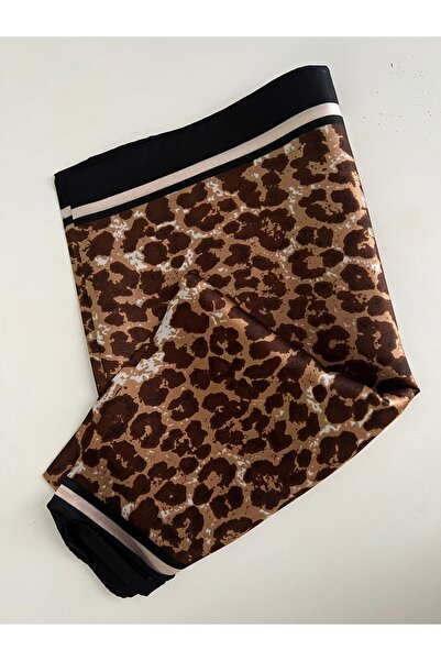 70x70 Çift Taraflı Leopar Desen Saten Fular