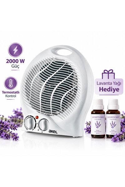 Akel AS300B 2000 W Beyaz Termostatlı Fanlı Isıtıcı Lavanta Yağı Hediye