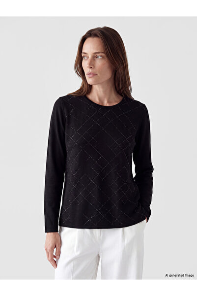 LC Waikiki Nevavm Lcw Grace Black Oval Collar Diamond Patterned Women's Sweat...