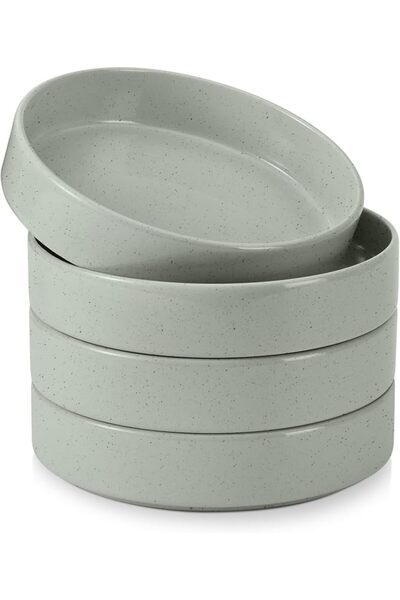 GENERAL E-far Pasta Bowls Set of 4, 35oz Ceramic Large Salad Bowl Plates, Green