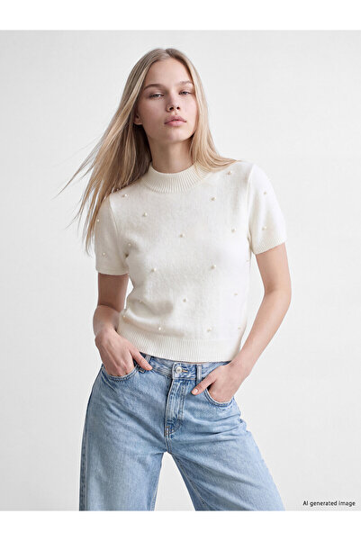 LC Waikiki Nevavm Xside White Knitwear Embroidered Stand Collar Women's Sweat...