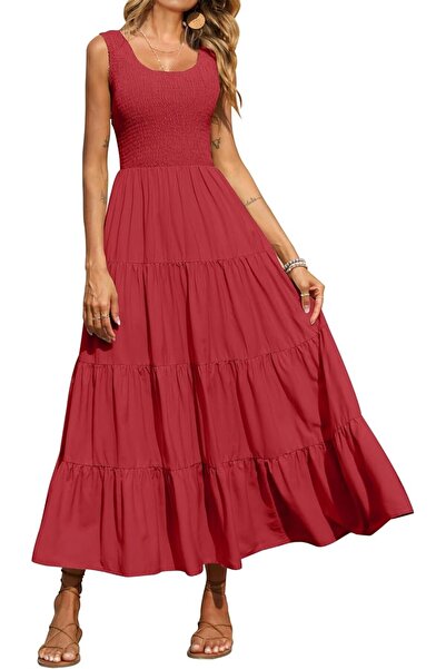 PRETTYGARDEN Women's Casual Loose Plain Maxi Sundress Smocked Tank Dress Slee...