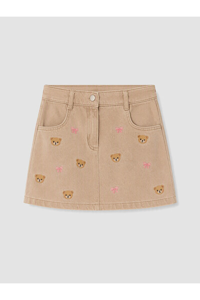 LC Waikiki Two Mt Shop Quality Lcw Kids Beige Gabardine Embroidered Girls' Skirt