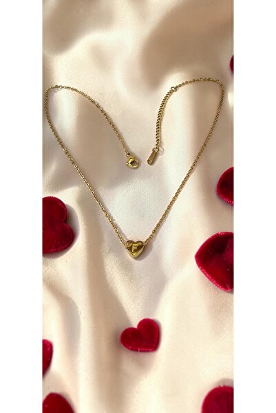 ahsenaksesuar2025 Gold Color -F- Letter Heart Detailed Minimal Thin Chain Ste...