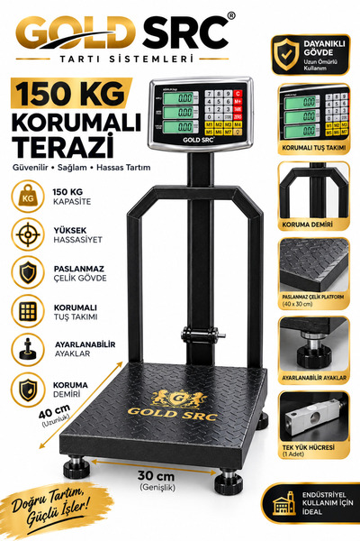 150 Kğ Terazi Koruma Demirli Kantar Yüksek Hassasiyetli Tartı Paslanmaz Çelik Gövde 150 Kğ Kapasiteli