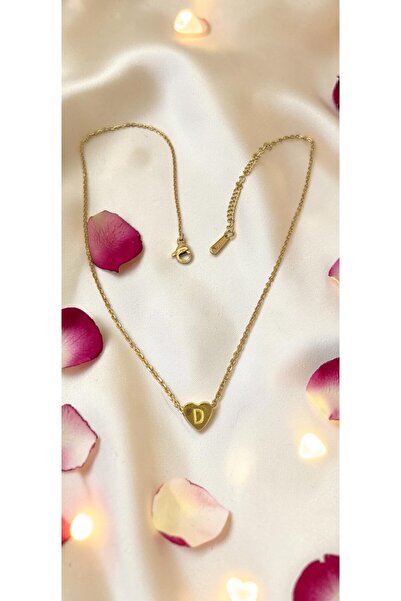 ahsenaksesuar2025 Gold Color -D- Letter Heart Detailed Minimal Thin Chain Ste...