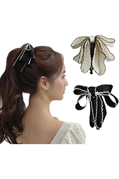 GENERAL 2Pcs Bow Banana Hair Clips Bowknot Banana Hair Accessories Vertical R...