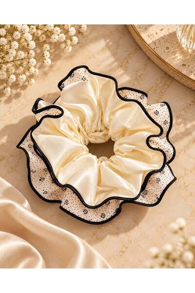 Kumru Studio Ecru 4-layer floral ruffle scrunchie hair tie