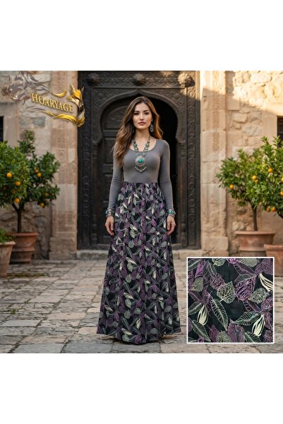 hoaryage Elastic Waist, Vibrant Colored Patterned Viscose Printed Fabric Maxi...