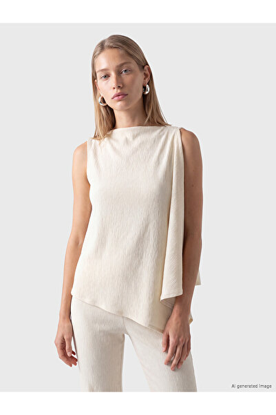 LC Waikiki Alita City Lcw Vision Ecru Raschel Plain Boat Neck Sleeveless Wome...