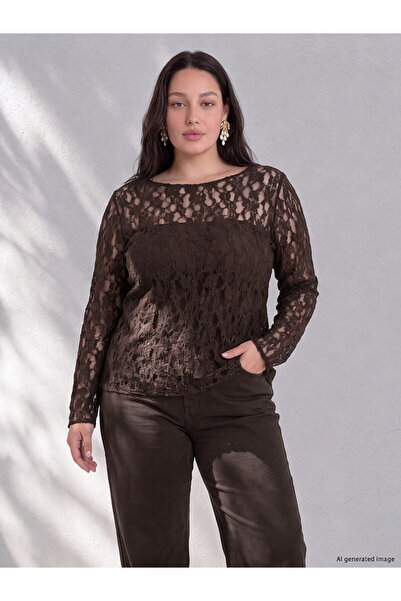 LC Waikiki Alita City with a Difference in Color, Lcw Curve Brown Lace Patter...