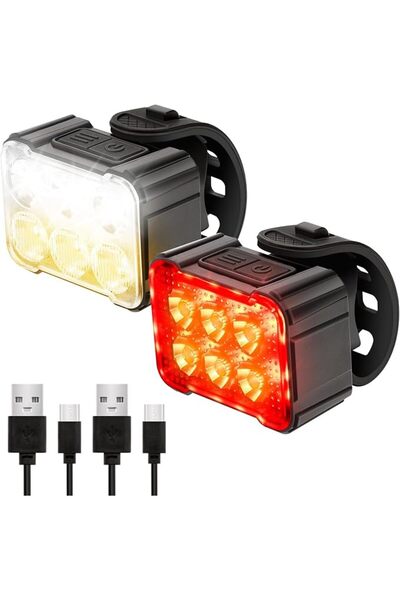 EXCEFORE مجموعة مصابيح دراجة قابلة لإعادة الشحن عبر USB - مصابيح LED أمامية و...