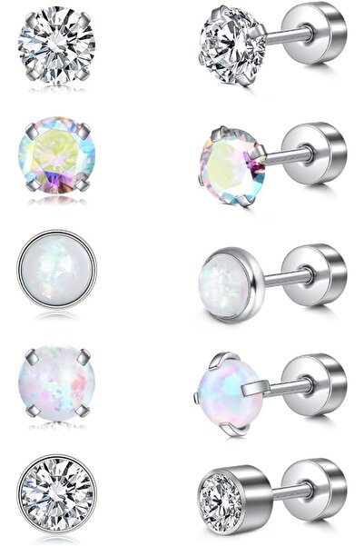 GENERAL DJCIW 5 Pairs Surgical Steel Flat Back Earrings for Women Men Cartila...