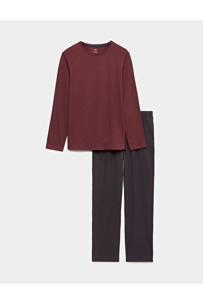 Marks & Spencer Saf Pamuk Geometrik Desenli Pijama Takımı