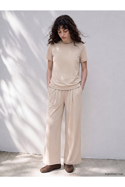 LC Waikiki Two Mt Shop Quality Lcw Petite Beige Interlock Plain Loose & Baggy...