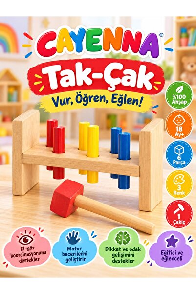 cayenna Eğitici Ahşap Tak-Çak – Minik Ustalar İçin Renkli Oyun