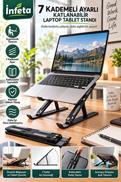 İnfeta 7-stepeni podesivi sklopivi stalak za laptop, notebook i tablet, crni
