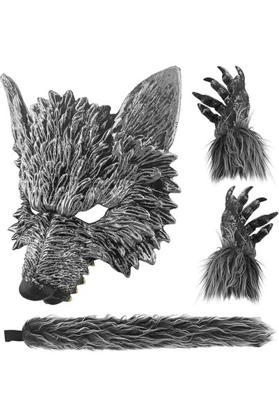 Generic Big Bad Wolf Costume Set, Wolf Ears, Adjustable Mask, Fluffy Tail & G...