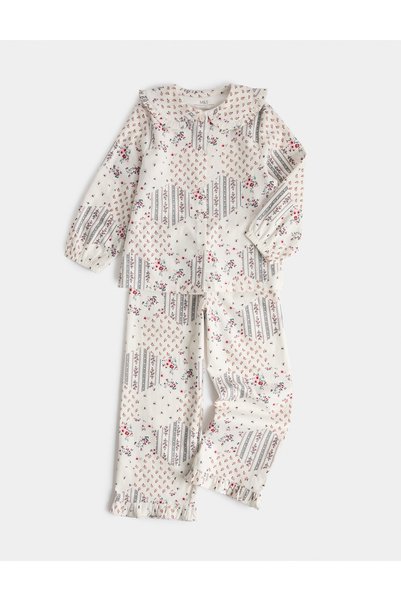 Marks & Spencer Saf Pamuklu Çiçek Desenli Patchwork Pijama Takımı