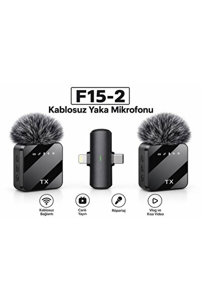 ATLT ATLANTİS F15-2 KABLOSUZ ÇİFT YAKA MİKROFONU KABLOSUZ BAĞLANTI KISKAÇLI CANLI YAYIN RÖPORTAJ VLOG 20 METRE MENZİL NET SES YĞKSEK HASSASİYET TYPE-C VE LİGHTNİNG UYUMLU 48 SAAT PİL ÖMRÜ