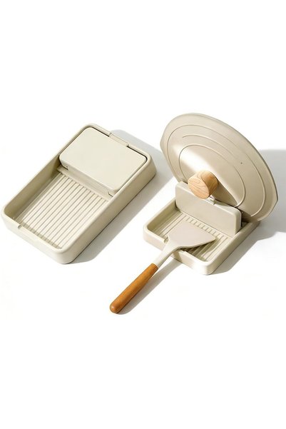 Generic 2-Pack Spoon Rest with Drip Pad – Beige Utensil & Lid Holder for Coun...