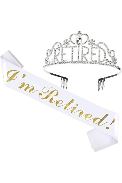 Generic Retirement Tiara and Sash Set - I'm Retired White Sash with Crystal C...