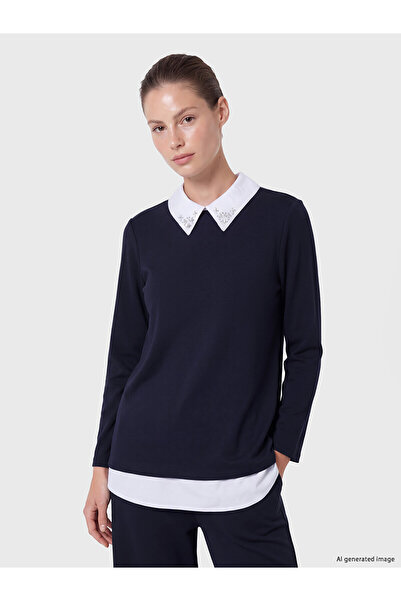 LC Waikiki Nevavm Farkıyla Lcw Everyday Navy Blue Diving Fabric Oversized Wom...