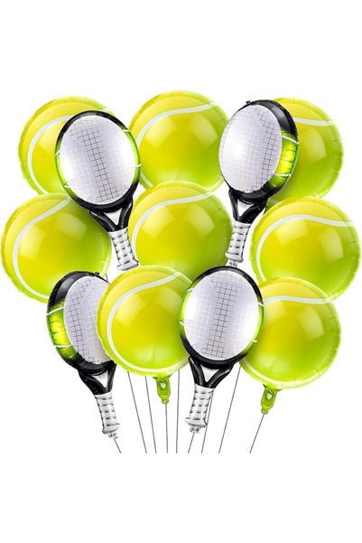TERRIFI Tennis Party Balloons Set, 18 Inch Tennis Ball Foil Balloons with Rac...