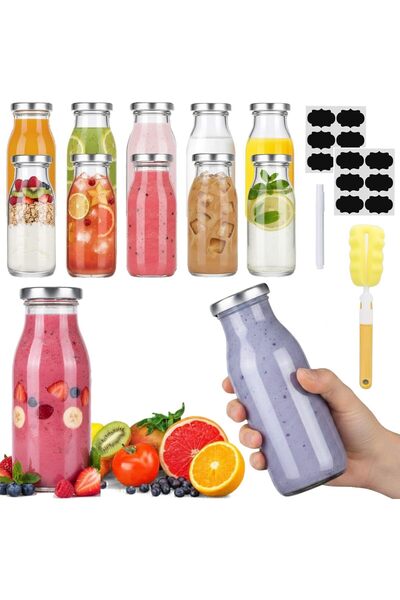 Generic HOME ZONE 12 Pack Round Glass Milk Bottles Silver With Lids 16.9oz/50...