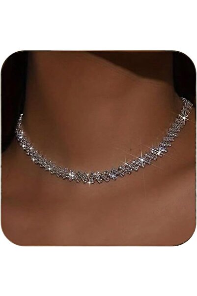 Generic ASKIND Silver Diamond Choker Necklace for Women, Sparkly Crystal Rhin...