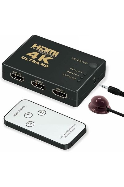 AZONEE محول HDMI مع جهاز تحكم عن بعد - 4K بثلاثة منافذ، متوافق مع Xbox و PS5/...