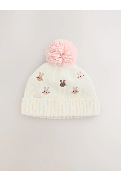 Next Baby 100% Organic Cotton Knitted Pink/Cream Single Baby Hat Alyg91510