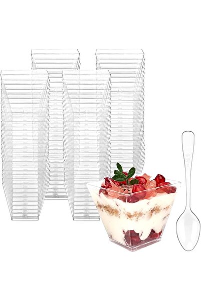 YHRY Mini Dessert Cups,50 Pcs 2oz/60ml Plastic Dessert Cups, Trapezoid Clear ...