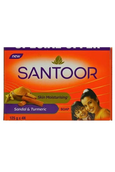 santoor Sandal & Turmeric Skin Moisturising Soap 125g, Pack of 4