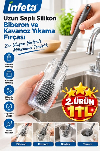 İnfeta 32 cm Long Handle Silicone Baby Bottle Jar Flask Thermos Cup Cleaning ...