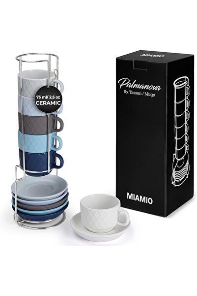 MIAMIO - Espresso Cups Set of 6 Ceramic (75 ml) - Palmanova (Black)