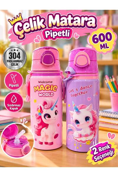 diğerr1 ÇELİK MATARA PİPETLİ 600 ML PASLANMAZ ÇELİK 1 ADET FİYATIDIR