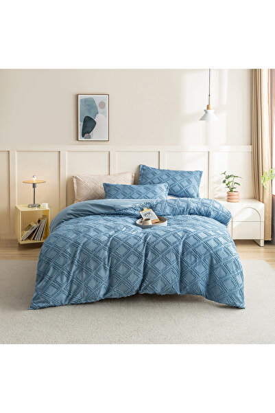 Casa New Concept Lenjerie de pat dublu, cu elastic 4 piese, model albastru ce...