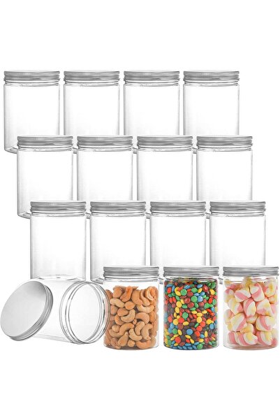 Generic 16 عبوة من الزجاجات البلاستيكية الشفافة مع أغطية فضية مضلعة سعة 400 م...