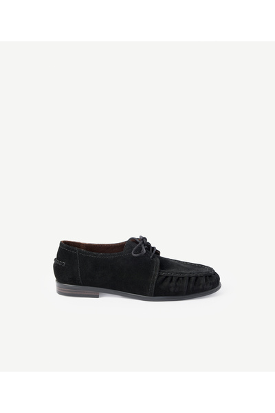 Yargıcı Suede Thin Sole Flat Shoes with Drawstring Detail