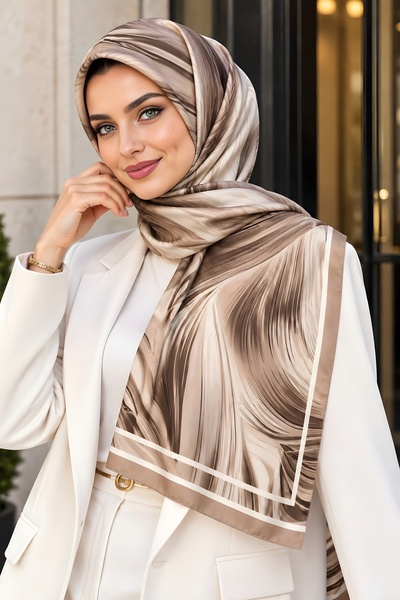 İmajButik شال ناعم منقوش باللون البيج المائي