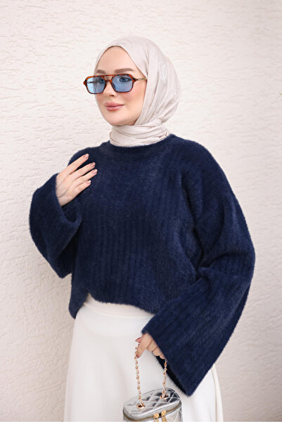 İmajButik Lacivert Geniş Kol Angora Yumoş Triko Kazak