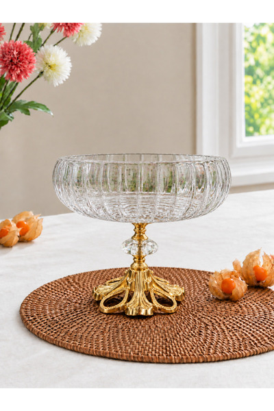 Elta Collection Premium Lotus Crystal 24 εκ. Διακοσμητικό Μπολ Σαλάτας με Χρυ...